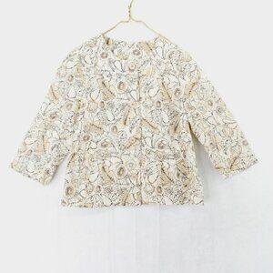 J. Jill Off White Cream Button Up Floral Pattern Linen Blend Blazer Jacket P2528